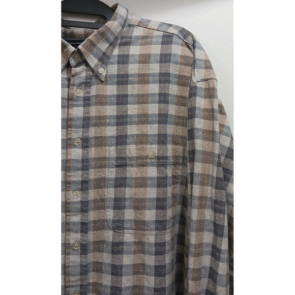 THUNDER Men’s  2XL Plaid Flannel Long Sleeve Button Up Brown Plaid Cotton EUC - Picture 3 of 4